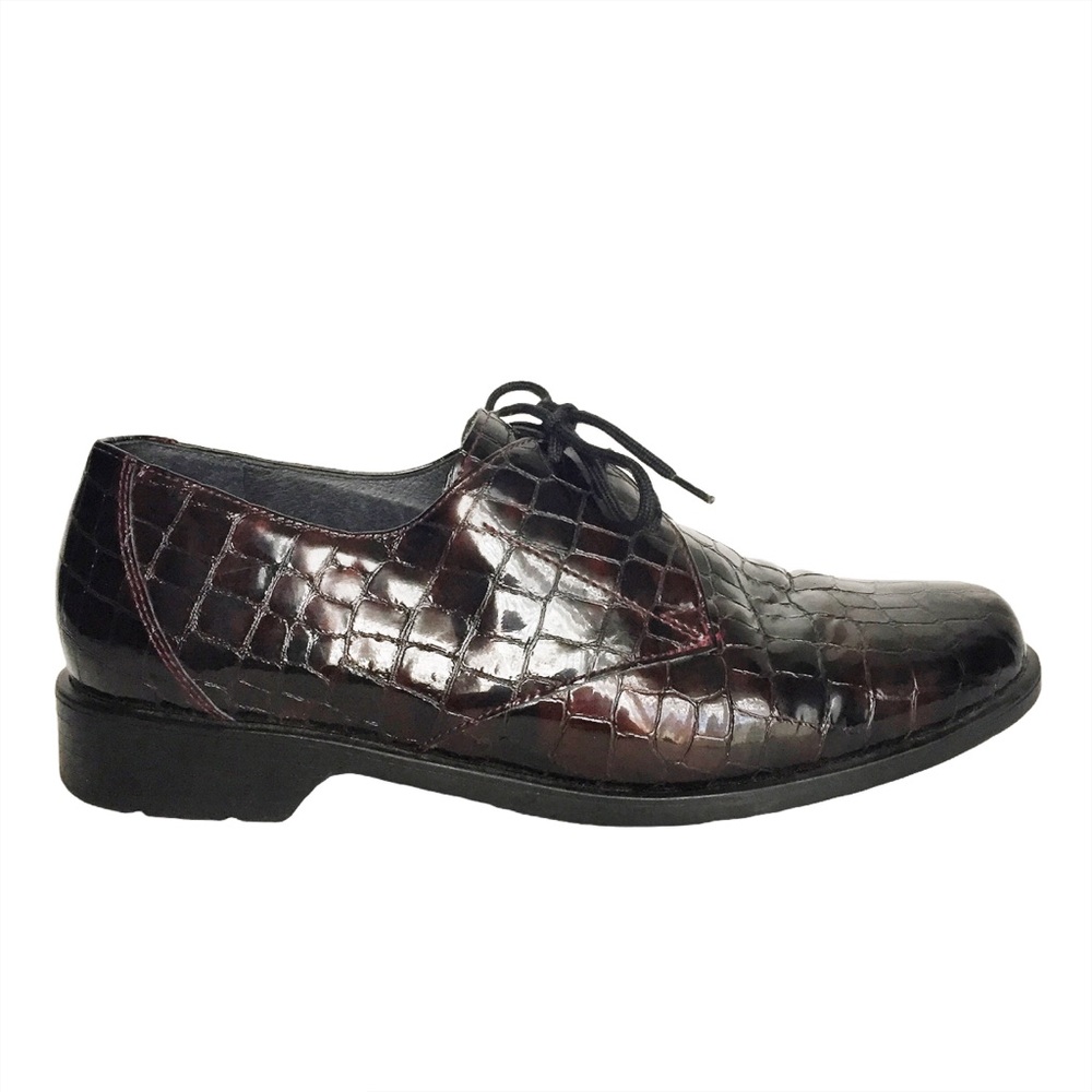 Theresia M. Celeste Dark Acadamia Patent Leather Alligator Oxfords